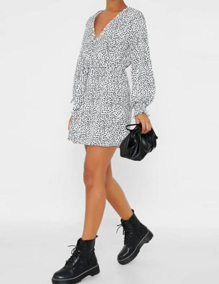 Polka Dot Print Puff Sleeve Skater Dress/ I Saw It First