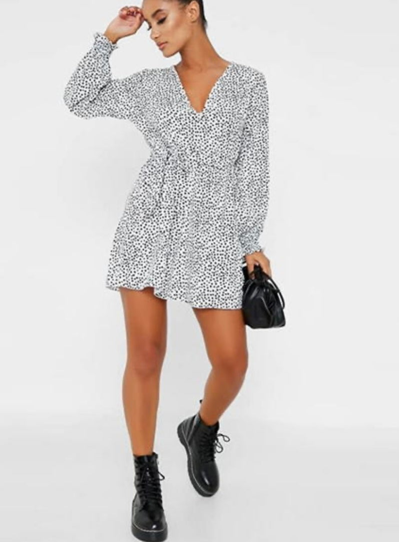 Polka Dot Print Puff Sleeve Skater Dress/ I Saw It First