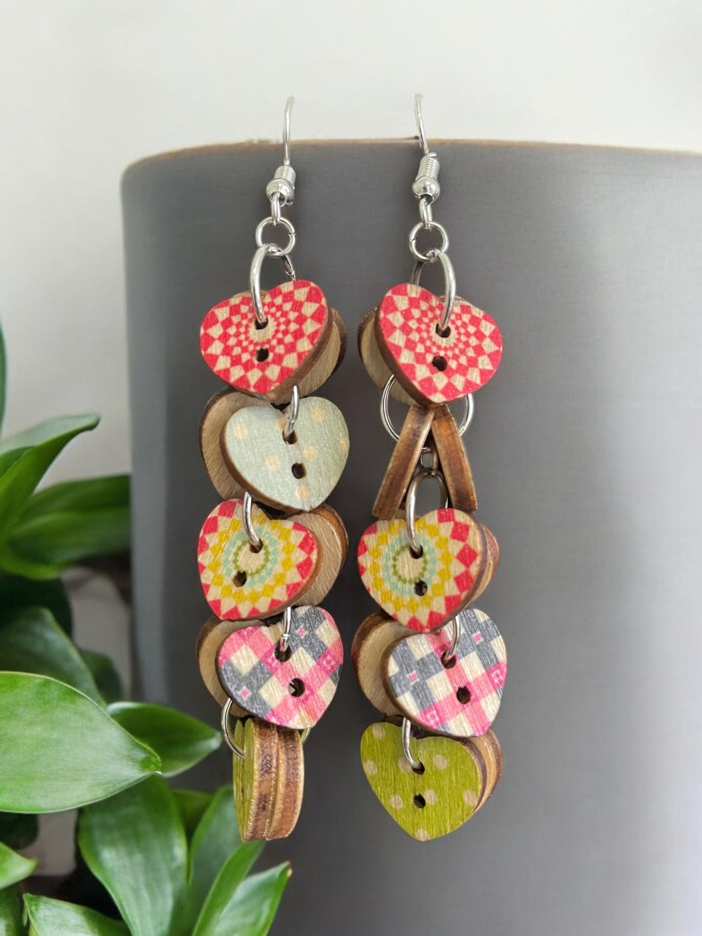 A Buttons Earrings/wooden heart shape