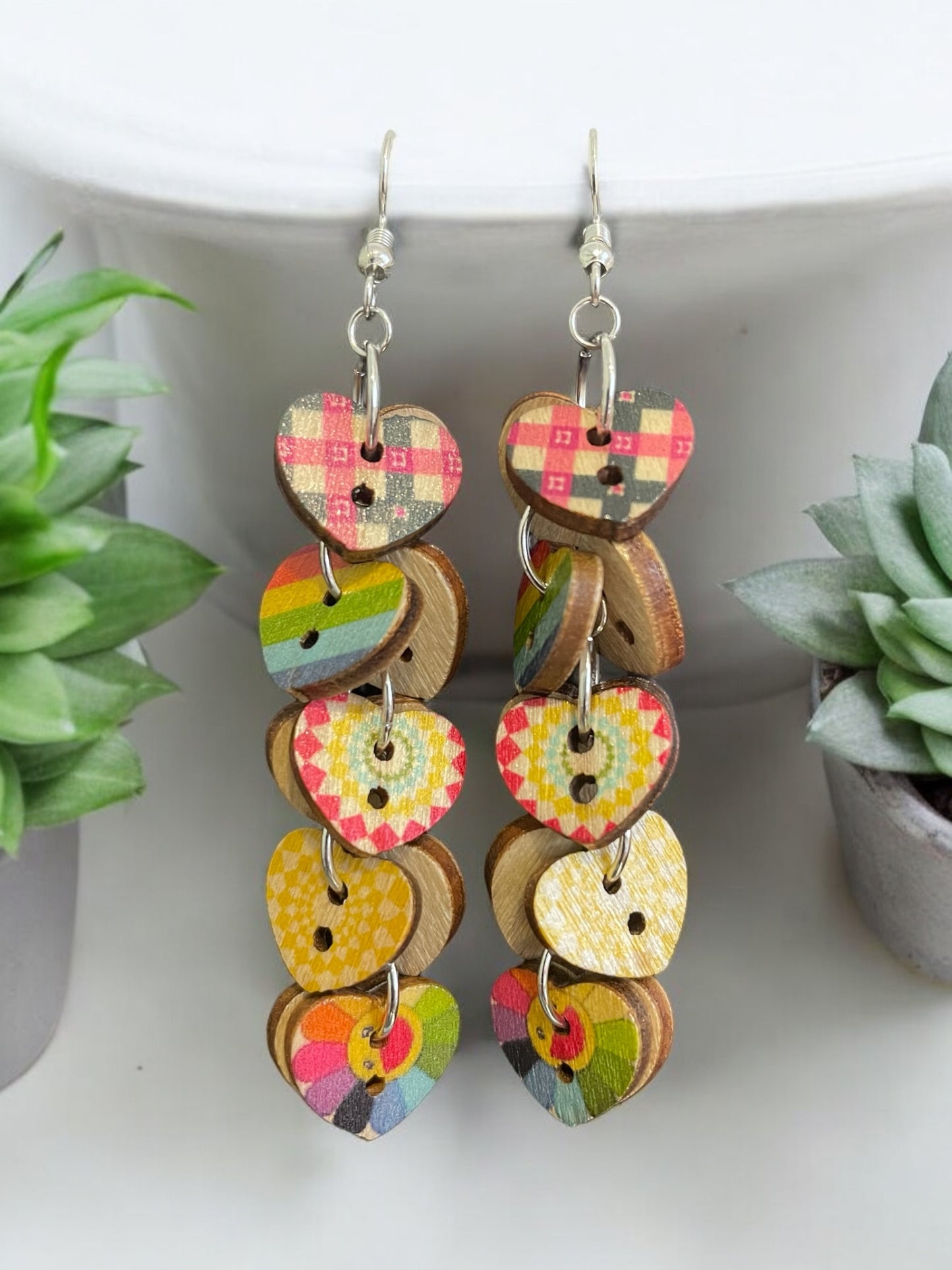 A Buttons Earrings/wooden heart shape