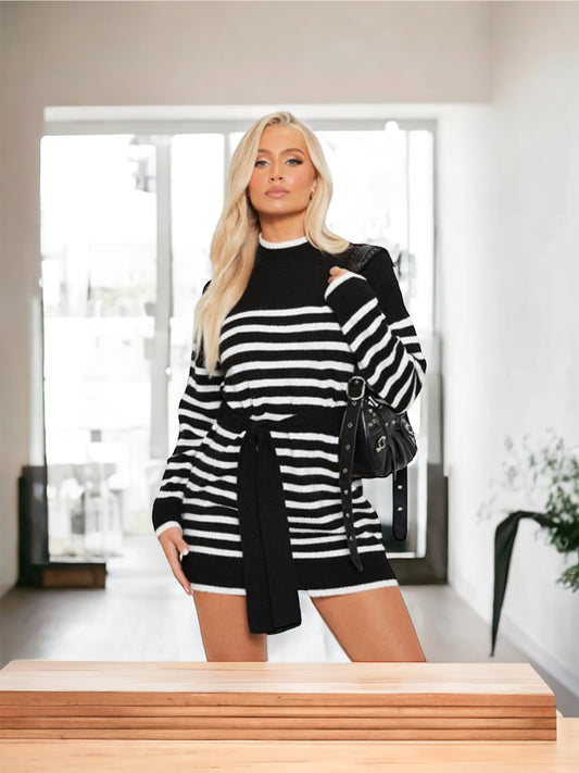 Striped Knit Belted Jumper Dress/I Saw It First