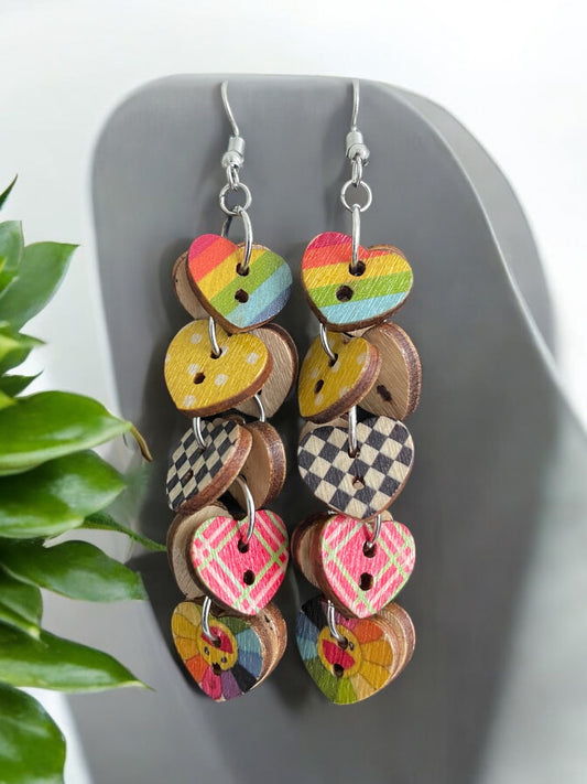 A Buttons Earrings/wooden heart shape