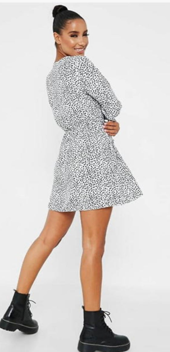 Polka Dot Print Puff Sleeve Skater Dress/ I Saw It First