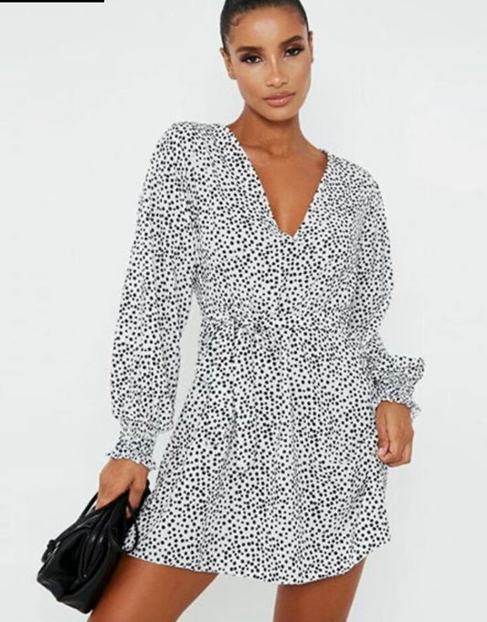 Polka Dot Print Puff Sleeve Skater Dress/ I Saw It First